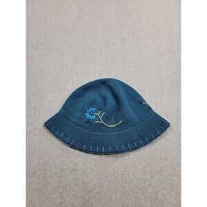 Vintage Gap Bucket Hat Womens M Blue Wool Embroidered Flower Beaded Boho Felted